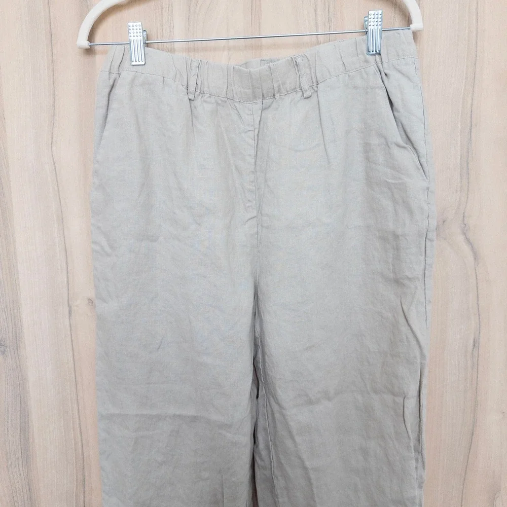 Quince Womens 100% Linen Pants M Beige Relaxed Straight Leg Coastal Minimalist